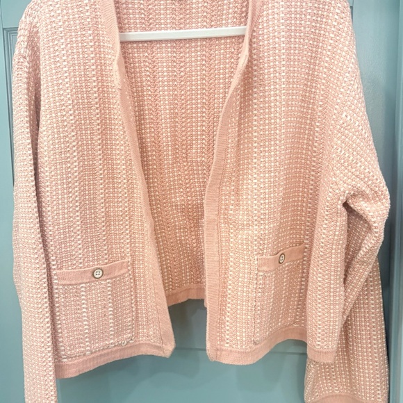 J. Crew Women's Pink Textured Open Front Cardigan Sweater - Picture 4 of 9